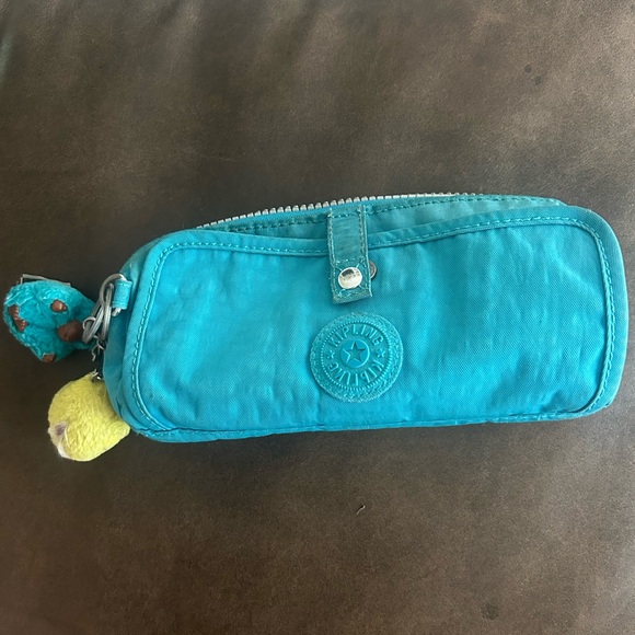 Kipling Turquoise Pencil Case with Monkey Keychain - Picture 1 of 3